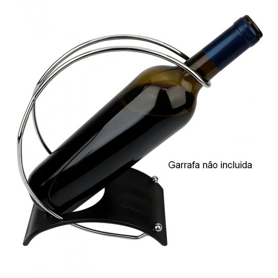 Suporte Para Vinho Em Aço Cromado E Plástico 23,5cm De Altura Cor Preta